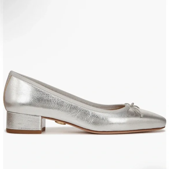 New VERONICA BEARD Cecile Metallic Leather Ballet Pumps Sz 6.5 Silver - Picture 3 of 5